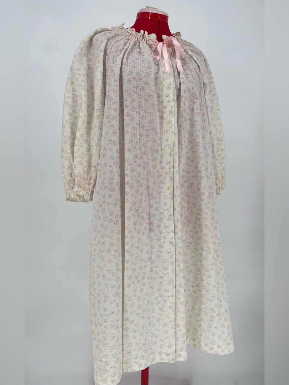 80s VTG Pastel Floral Cottagecore Nightgown Bed Jacket Smocking Embroidery